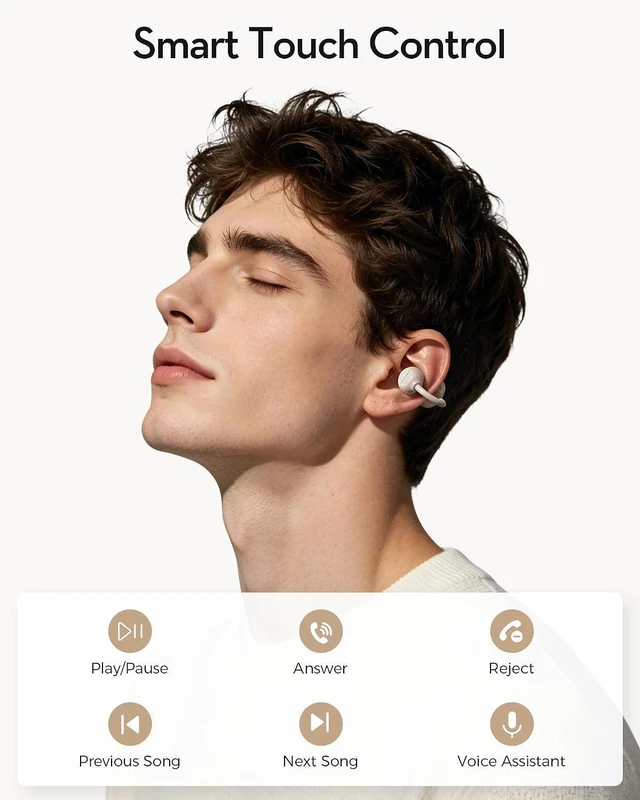 Alt view image 7 of 7 - Clip-On Open Ear Earbuds, 4.6g ENC Bluetooth 6.0 Wireless Headphones
