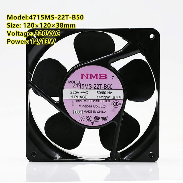 Alt view image 2 of 3 - 4715MS-22T-B50 Fan 220VAC 14/13W AC Axial Cooling Fan 4715MS-22T-B50-B00