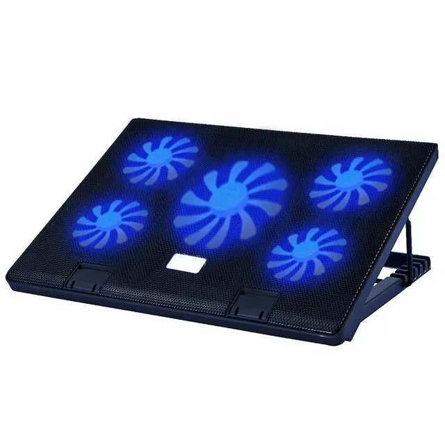 Alt view image 2 of 5 - Gaming Laptop Cooling Pad with 5 Fans, Multi-Angle Adjustable Notebook Cooler Stand, Dual Switch Control Heavy-Duty Cooling Base