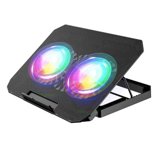 Alt view image 5 of 5 - RGB Laptop Cooling Pad with Dual Fan, 7-Level Adjustable Height Notebook Cooler Stand with Phone Holder, Silent Gaming Laptop Cooling Base
