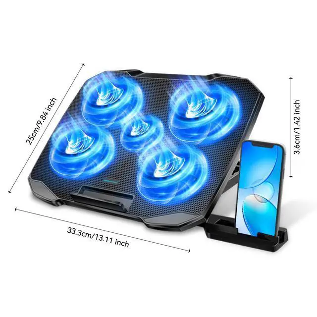 Alt view image 7 of 7 - F2PLUS laptop cooling fan with mobile phone holder, 5-core cooling for gaming laptop computer cooling fan