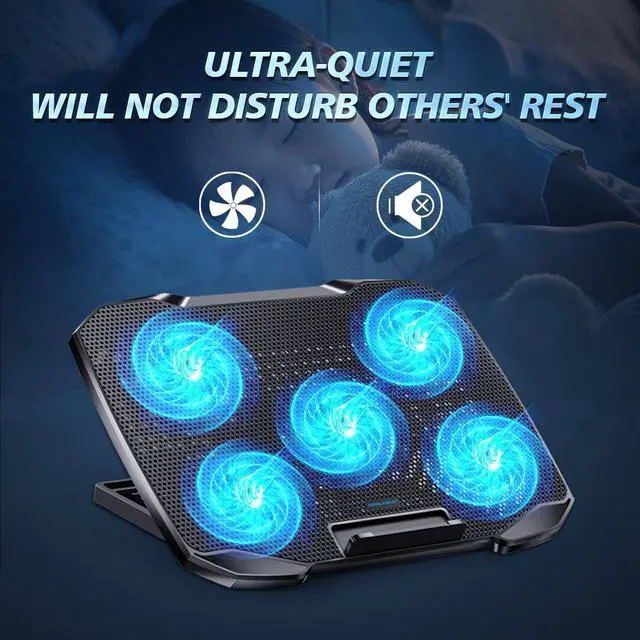 Alt view image 4 of 7 - F2PLUS laptop cooling fan with mobile phone holder, 5-core cooling for gaming laptop computer cooling fan