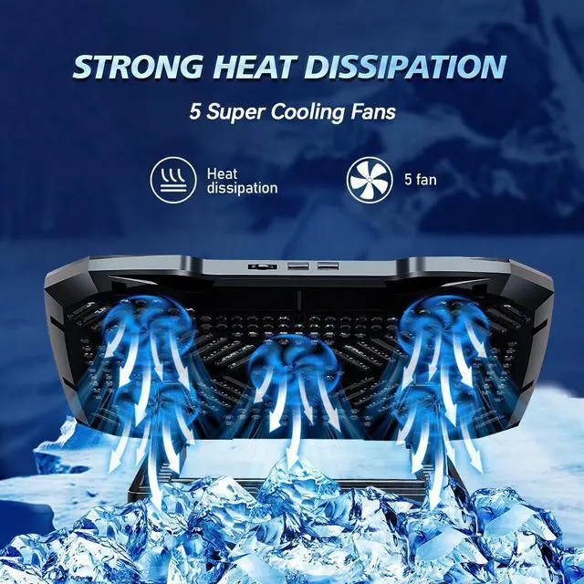 Alt view image 3 of 7 - F2PLUS laptop cooling fan with mobile phone holder, 5-core cooling for gaming laptop computer cooling fan