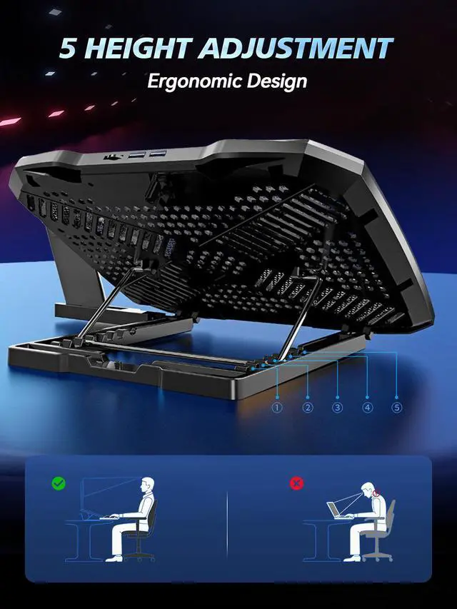 Alt view image 5 of 7 - F2PLUS laptop cooling fan with mobile phone holder, 5-core cooling for gaming laptop computer cooling fan