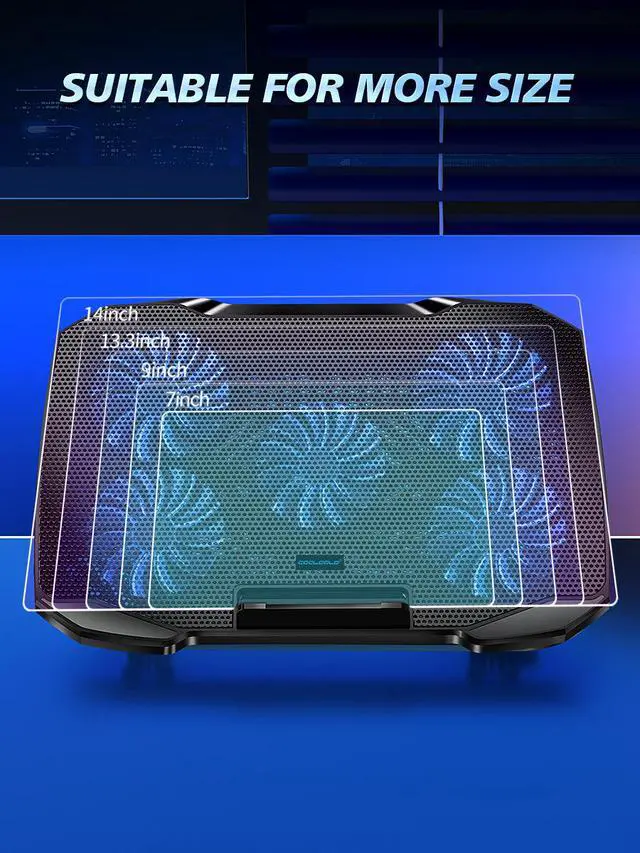 Alt view image 6 of 7 - F2PLUS laptop cooling fan with mobile phone holder, 5-core cooling for gaming laptop computer cooling fan