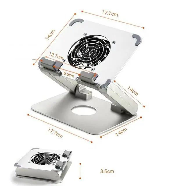 Alt view image 5 of 7 - T33-2 Foldable Metal Tablet Stand with Built-in Cooling Fan, Adjustable, Portable, Heat Dissipation Stand