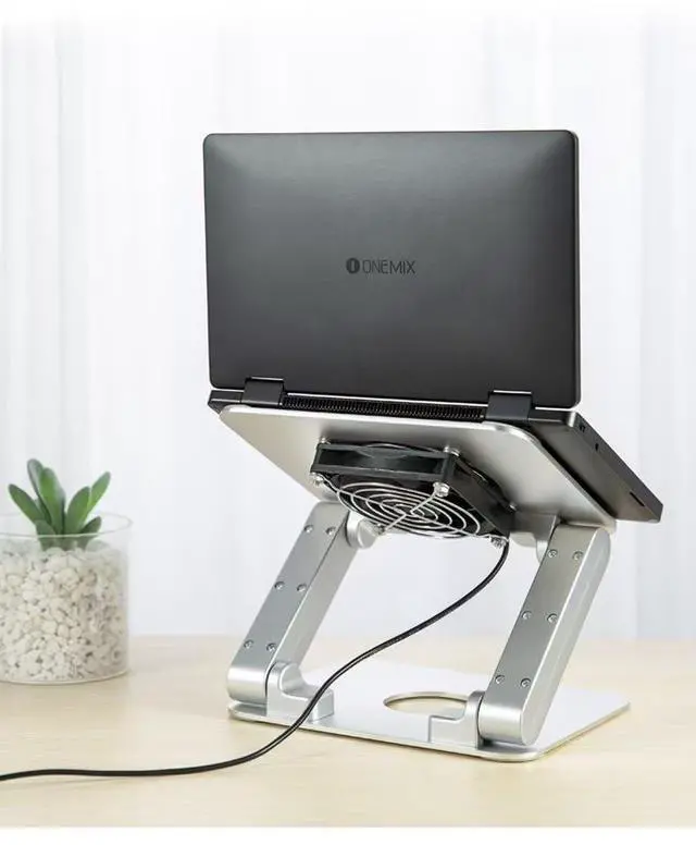 Alt view image 6 of 7 - T33-2 Foldable Metal Tablet Stand with Built-in Cooling Fan, Adjustable, Portable, Heat Dissipation Stand