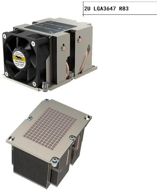 Main image of 2U LGA3647-R83 225W Server CPU Cooler, 4 Heat Pipes, Copper Base, 8000RPM PWM Fan, 64.5mm Height for Intel LGA3647 Rackmount