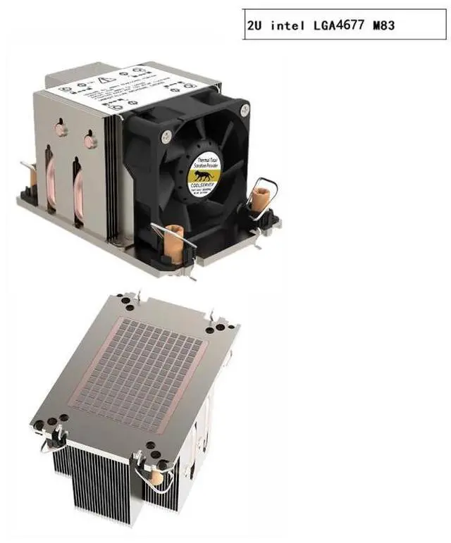 Main image of 2U LGA4677 M83 225W Server CPU Cooler, 4 Heat Pipes, Copper Base + Copper Fins, 8000RPM PWM Fan, 64.5mm Height for Intel LGA4677