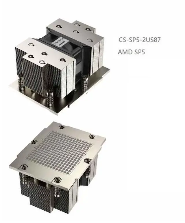 Main image of CS-SP5-2U-S87 400W Server CPU Cooler, 5 Heat Pipes, Copper Base, 11000RPM PWM Fan, 62CFM Airflow, 64.5mm Height for AMD SP5 2U
