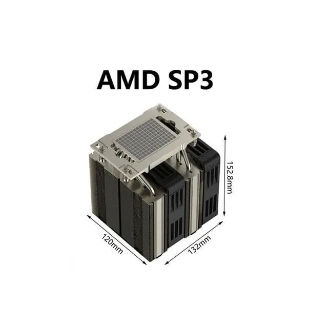 Alt view image 3 of 3 - SP3 M99 450W Tower CPU Cooler, 6 Heat Pipes, Copper Base, 120mm PWM Silent Fan, 152.8mm Height for AMD SP3 / sWRX8 / sTRX4 / TR4