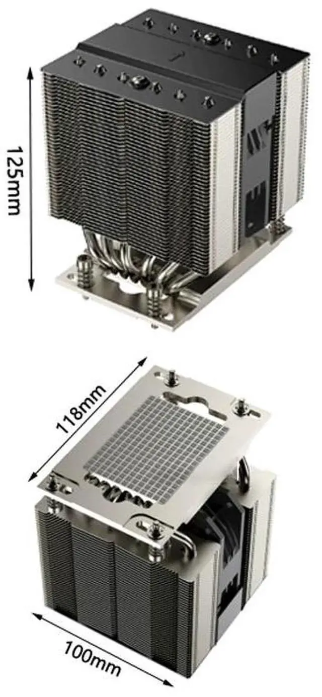 Alt view image 3 of 3 - SP3 M95PRO 400W 4U CPU Cooler, 6 Heat Pipes, Copper Base, 100mm High-Performance PWM Fan, 128CFM Airflow, 125mm Height for AMD SP3