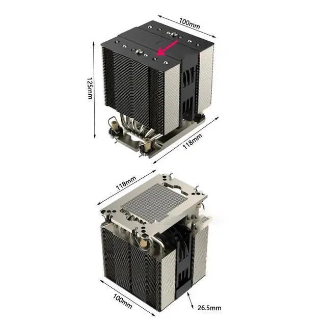 Alt view image 2 of 2 - 4677 M95PRO 400W 4U CPU Cooler, 6 Heat Pipes, Copper Base, 100mm High-Performance PWM Fan, 128CFM Airflow, 125mm Height for Intel LGA4677/4710 Xeon Scalable