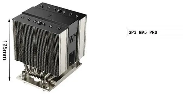 Alt view image 4 of 4 - SP3 M95PRO 400W 4U CPU Cooler, 6 Heat Pipes, Copper Base, 100mm High-Performance PWM Fan, 128CFM Airflow, 125mm Height for AMD SP3 Processors