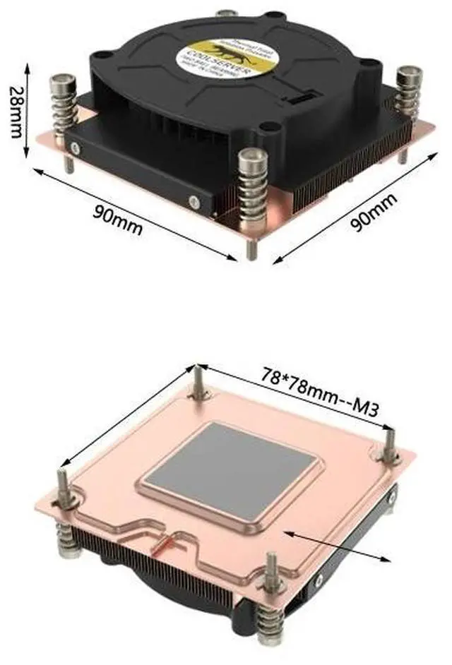 Alt view image 2 of 7 - V12 1700 125W Ultra-Thin CPU Cooler, Vapor Chamber + Copper Fins, 80mm High-Performance PWM Fan, 13.5mmHO Static Pressure, 28mm Height for Intel LGA1700/1851 (12th-14th Gen & Ultra Series) 1U/SFF Ser