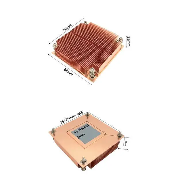 Alt view image 2 of 6 - 1U1C 115X 80W 1U Passive CPU Cooler, All-Copper Base + Copper Fins, Fanless Design, 23mm Height for Intel LGA1200/115X (LGA1150/1151/1155/1156) 1U Rackmount