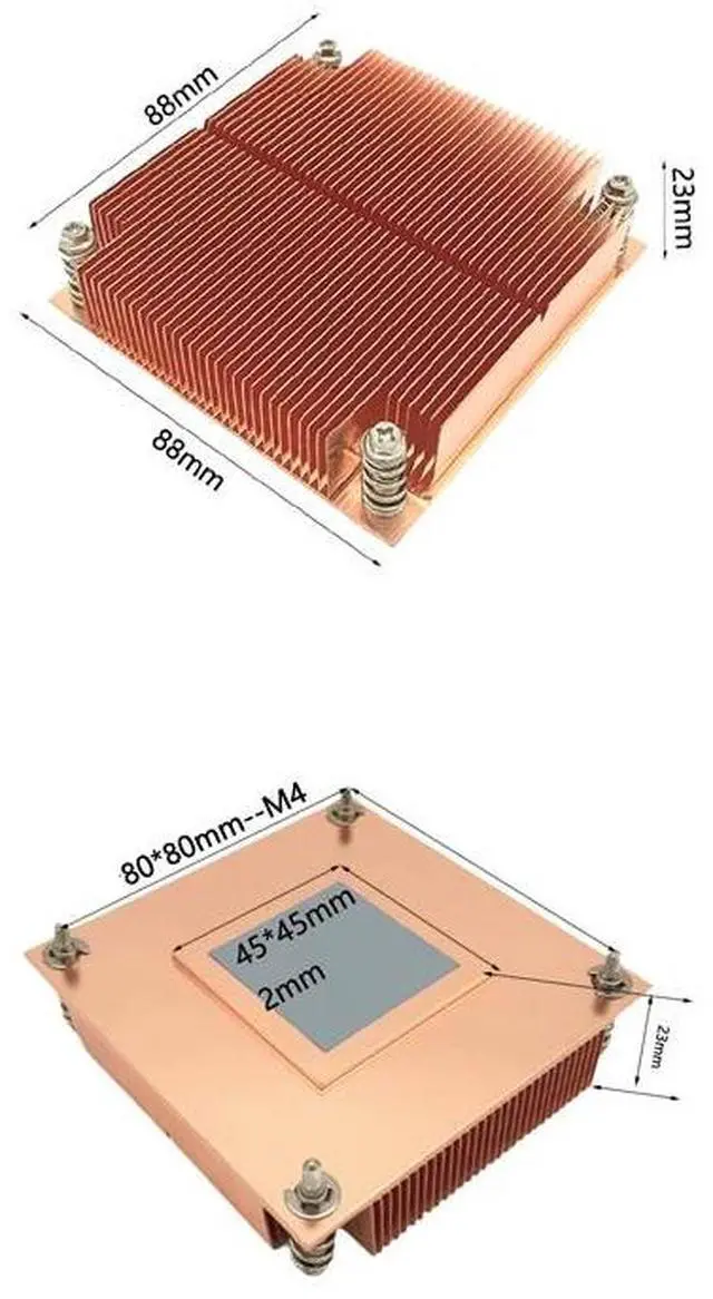 Main image of 1U1C 2011 80W 1U Passive CPU Cooler, All-Copper Base + Copper Fins, Fanless Design, 23mm Height for Intel LGA2011/2066 Square ILM