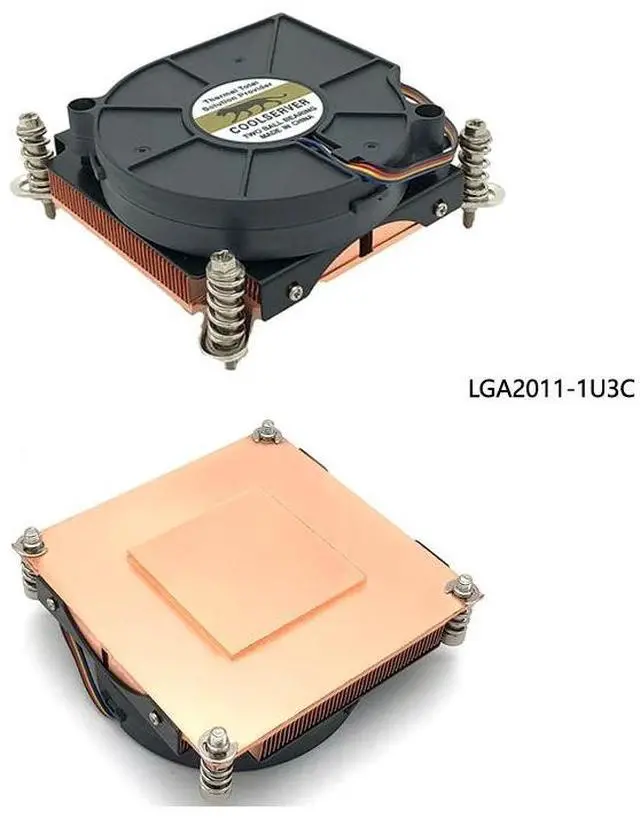 Main image of LGA2011-1U3C 110W 1U CPU Cooler, All-Copper Base + Copper Fins, 70mm Blower Fan, 28mm Height for Intel LGA2011 Square ILM