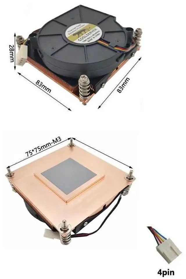 Main image of 1U3C 115X 110W 1U Server CPU Cooler, Full Copper, 5000RPM PWM Blower Fan, 28mm Height for Intel LGA1200/115X 1U Rackmount