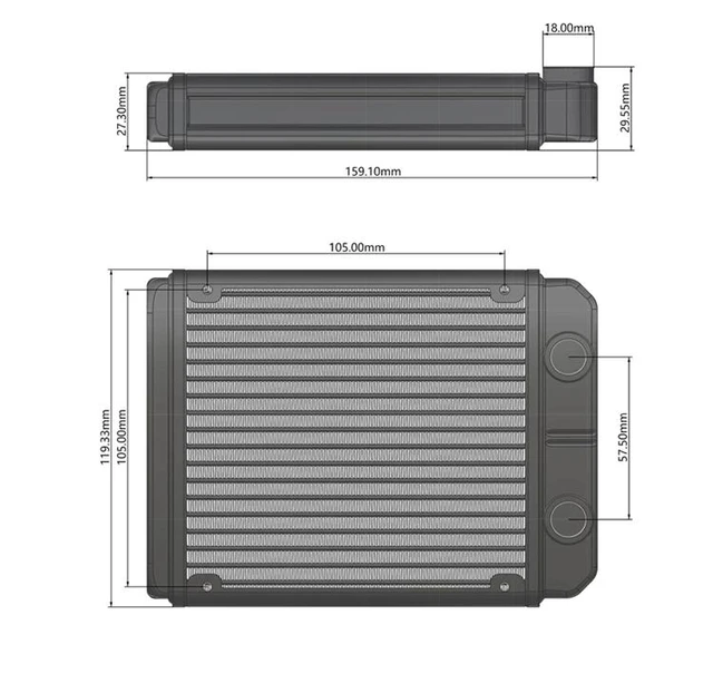 Alt view image 4 of 7 - SR-L120 Aluminum Water Cooling Radiator G1/4 Threaded Ports, Dense 17-FPI Wave Fins, for PC & Industrial Cooling SR-L120G14 (with G1/4 threaded port, black)