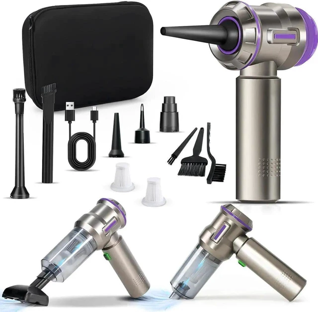 Main image of Air Duster for PC 200000RPM Compressed Air, Mini Vacuum 2-in-1, Runtime Up to 35 Mins, Brushless Motor Electric Air Blower with 3 Gear & Rechargeable Battery, with Storage Bag, Canned Air-Keyboard C