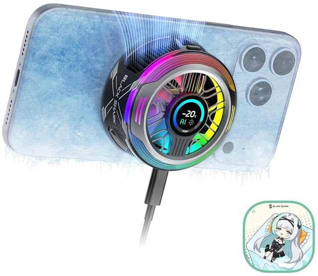 Main image of Magnetic Phone Cooler 6 Pro Smart Display, Magnetic Ring Plate, Addressable RGB LEDs, App-Controlled Cooling Fan for iPhone MagSafe, Android & iPad Gaming, Streaming & Photography