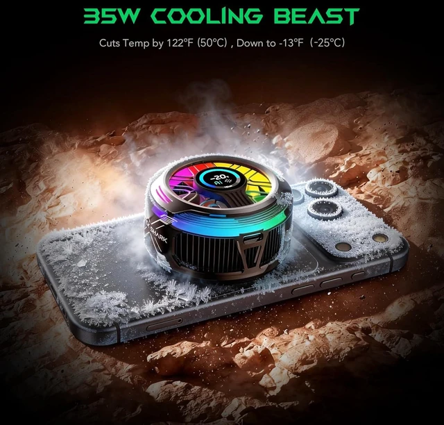 Alt view image 4 of 7 - Magnetic Phone Cooler 6 Pro Smart Display, Magnetic Ring Plate, Addressable RGB LEDs, App-Controlled Cooling Fan for iPhone MagSafe, Android & iPad Gaming, Streaming & Photography