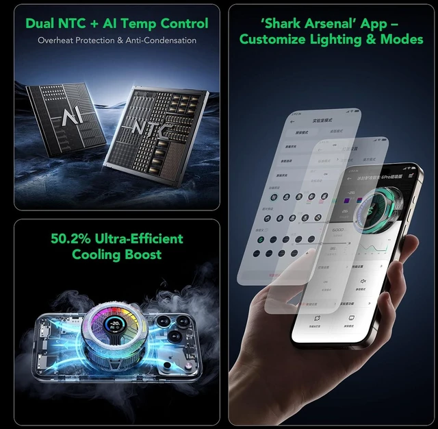 Alt view image 5 of 7 - Magnetic Phone Cooler 6 Pro Smart Display, Magnetic Ring Plate, Addressable RGB LEDs, App-Controlled Cooling Fan for iPhone MagSafe, Android & iPad Gaming, Streaming & Photography