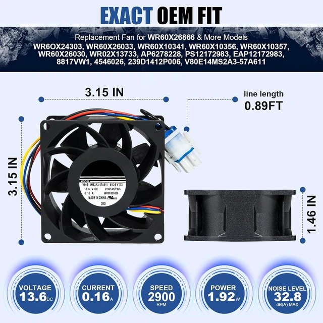Alt view image 2 of 7 - WR60X26866 Refrigerator Evaporator Fan Motor for GE, 7-Blade, 6-Pin Plug