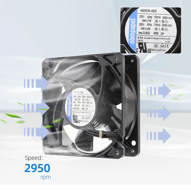 Alt view image 3 of 7 - 4650N-465 for eBm Papst Fan 4650N465 17W/18W 230V 50Hz/60Hz AC Axial Fan 2680RPM Rittal Cabinet Refrigerator Axial Panel Cooling Fan for Heater SK3323.107 120 * 120 * 38mm