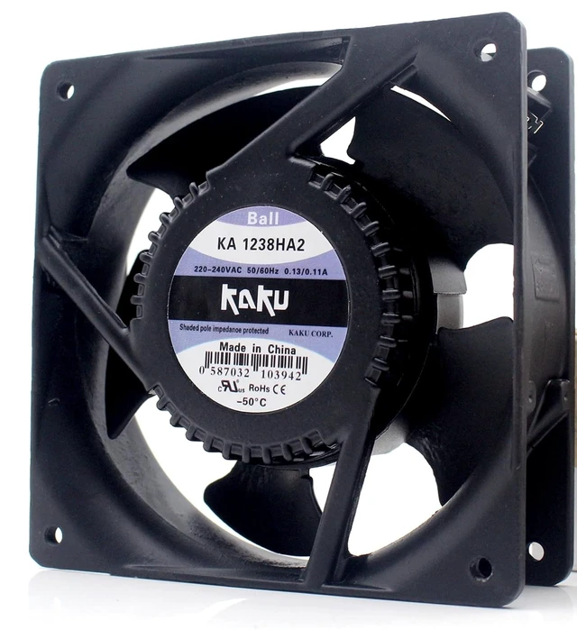 Alt view image 3 of 7 - KA1238HA2 Ball Bearing Terminal Cooling Fan 120×120×38mm, AC 220/240V, 0.13/0.11A, 21W, 3100RPM, 100CFM, Magnesium Alloy Frame