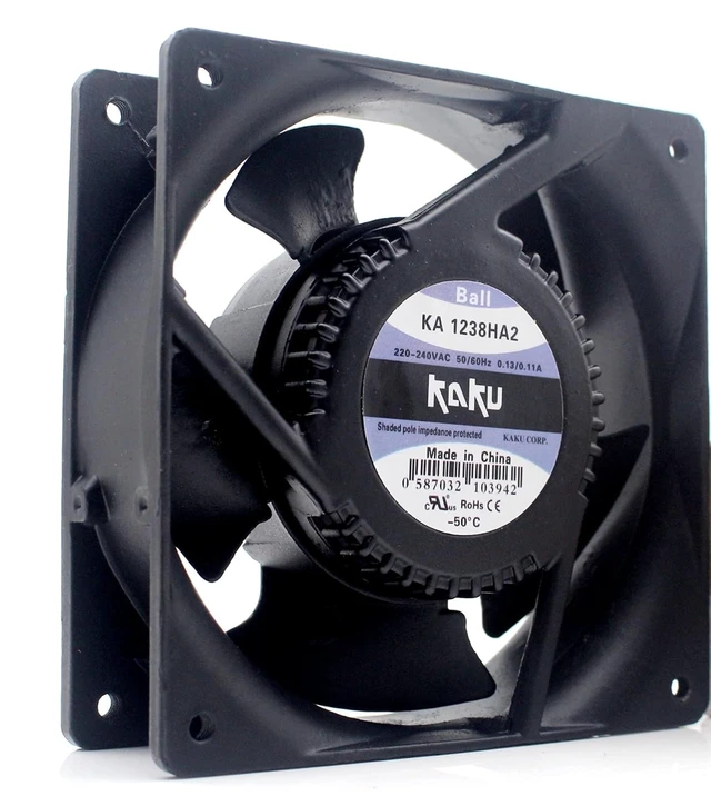 Alt view image 2 of 7 - KA1238HA2 Ball Bearing Terminal Cooling Fan 120×120×38mm, AC 220/240V, 0.13/0.11A, 21W, 3100RPM, 100CFM, Magnesium Alloy Frame