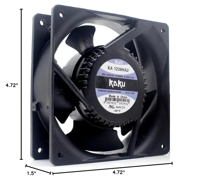 Alt view image 5 of 7 - KA1238HA2 Ball Bearing Terminal Cooling Fan 120×120×38mm, AC 220/240V, 0.13/0.11A, 21W, 3100RPM, 100CFM, Magnesium Alloy Frame