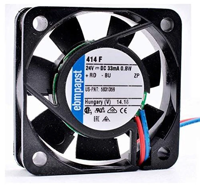 Main image of 414F Axial Cooling Fan 24V DC, 40×40×10mm, 33mA/0.8W, 5400RPM, 4.7CFM, Sintec Bearing, 2-Wire Leads, for Inverter/Small Device Cooling