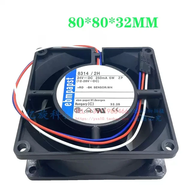 Alt view image 5 of 5 - 8314/2H Axial Cooling Fan 24V DC, 80×80×32mm, 6W, Ball Bearing, 3-Wire with Speed Signal, for Lenze Inverter/Cabinet/Industrial Equipment Cooling