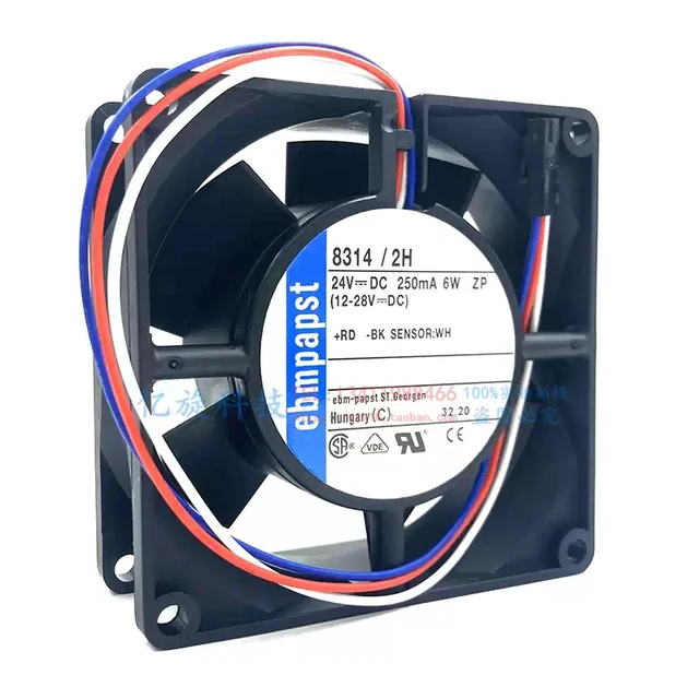 Alt view image 2 of 5 - 8314/2H Axial Cooling Fan 24V DC, 80×80×32mm, 6W, Ball Bearing, 3-Wire with Speed Signal, for Lenze Inverter/Cabinet/Industrial Equipment Cooling