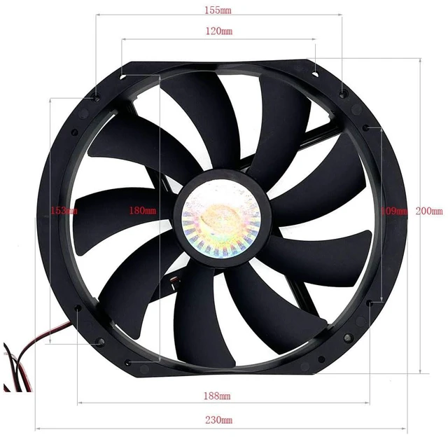 Alt view image 2 of 4 - A23030-07CB-3MN-F1 Cooling Fan 23CM, 12V 0.30A, 3-Wire, 2900RPM, for Large Case/Industrial Cooling