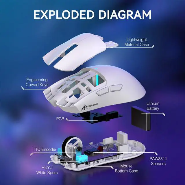 Alt view image 6 of 7 - ATTACK SHARK X11 Wireless Gaming Mouse | PAW3311 Sensor, 22000 DPI, Tri-Mode, Lightweight, RGB Charging Dock, 5 Programmable Buttons