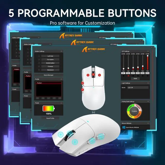 Alt view image 7 of 7 - ATTACK SHARK X11 Wireless Gaming Mouse | PAW3311 Sensor, 22000 DPI, Tri-Mode, Lightweight, RGB Charging Dock, 5 Programmable Buttons