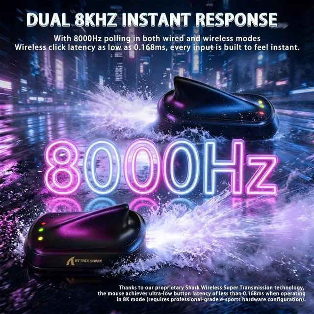 Alt view image 3 of 7 - ATTACK SHARK RS3 UlTRA Carbon Fiber Wireless Gaming Mouse | PAW3955MAX Sensor, 52000 DPI, Dual 8K Polling Rate, Nordic 54L15 MCU, 100M Optical Switches, Web Driver
