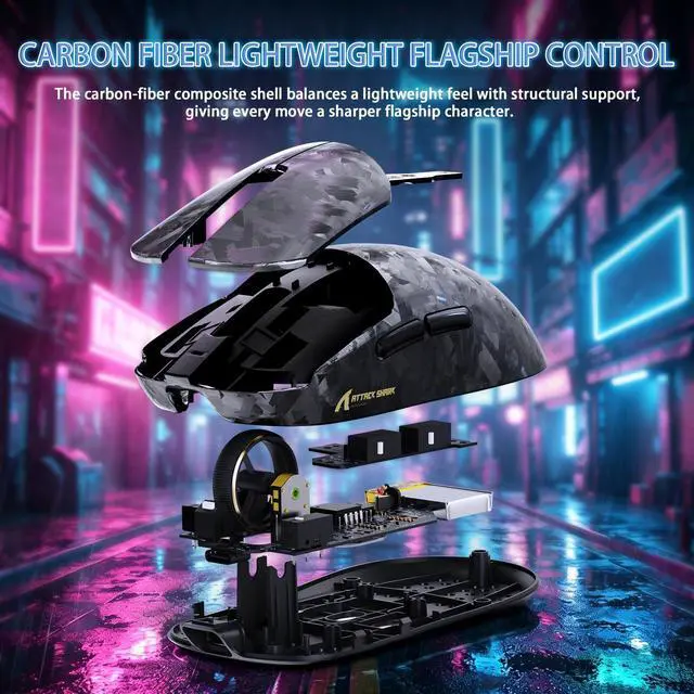 Alt view image 5 of 7 - ATTACK SHARK RS3 UlTRA Carbon Fiber Wireless Gaming Mouse | PAW3955MAX Sensor, 52000 DPI, Dual 8K Polling Rate, Nordic 54L15 MCU, 100M Optical Switches, Web Driver