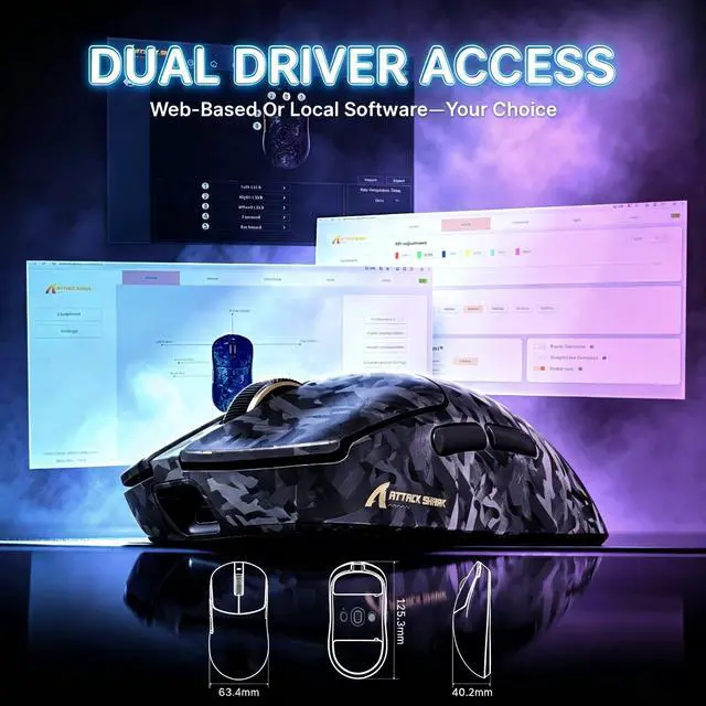 Alt view image 7 of 7 - ATTACK SHARK RS3 UlTRA Carbon Fiber Wireless Gaming Mouse | PAW3955MAX Sensor, 52000 DPI, Dual 8K Polling Rate, Nordic 54L15 MCU, 100M Optical Switches, Web Driver