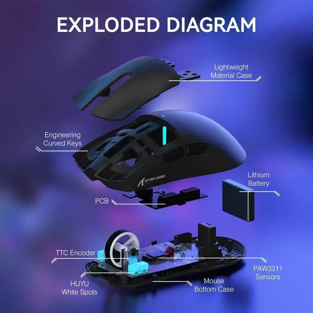 Alt view image 6 of 7 - ATTACK SHARK X11 Wireless Gaming Mouse | PAW3311 Sensor, 22000 DPI, Tri-Mode, Lightweight, RGB Charging Dock, 5 Programmable Buttons Black