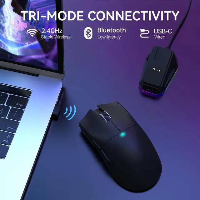 Alt view image 3 of 7 - ATTACK SHARK X11 Wireless Gaming Mouse | PAW3311 Sensor, 22000 DPI, Tri-Mode, Lightweight, RGB Charging Dock, 5 Programmable Buttons Black