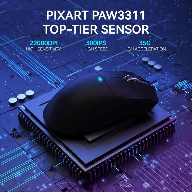 Alt view image 5 of 7 - ATTACK SHARK X11 Wireless Gaming Mouse | PAW3311 Sensor, 22000 DPI, Tri-Mode, Lightweight, RGB Charging Dock, 5 Programmable Buttons Black
