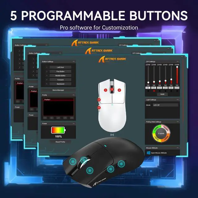 Alt view image 7 of 7 - ATTACK SHARK X11 Wireless Gaming Mouse | PAW3311 Sensor, 22000 DPI, Tri-Mode, Lightweight, RGB Charging Dock, 5 Programmable Buttons Black