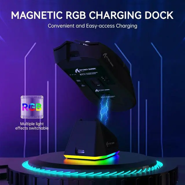 Alt view image 4 of 7 - ATTACK SHARK X11 Wireless Gaming Mouse | PAW3311 Sensor, 22000 DPI, Tri-Mode, Lightweight, RGB Charging Dock, 5 Programmable Buttons Black