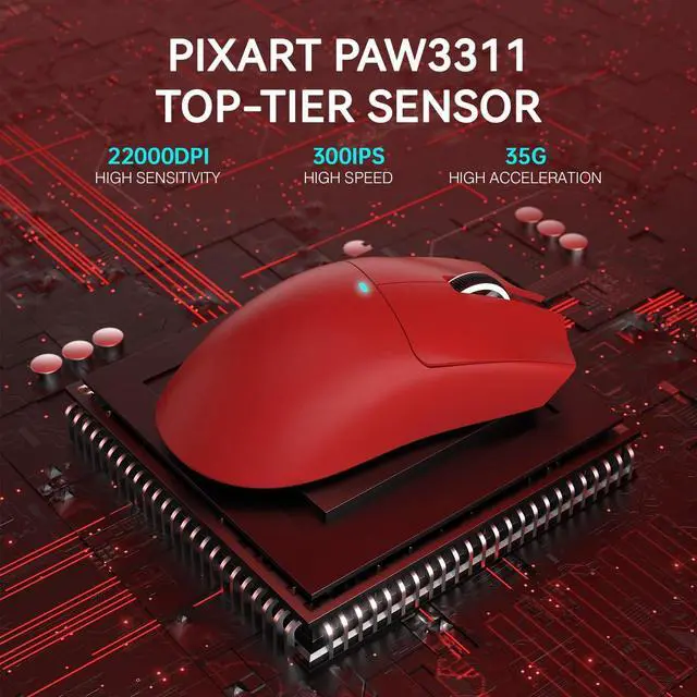 Alt view image 5 of 7 - ATTACK SHARK X11 Wireless Gaming Mouse | PAW3311 Sensor, 22000 DPI, Tri-Mode, Lightweight, RGB Charging Dock, 5 Programmable Buttons Red