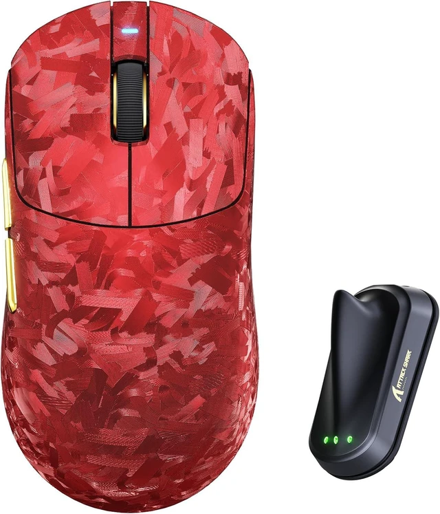 Main image of ATTACK SHARK RS3 UlTRA Carbon Fiber Wireless Gaming Mouse | PAW3955MAX Sensor, 52000 DPI, Dual 8K Polling Rate, Nordic 54L15 MCU, 100M Optical Switches, Web Driver Red