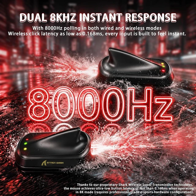 Alt view image 3 of 7 - ATTACK SHARK RS3 UlTRA Carbon Fiber Wireless Gaming Mouse | PAW3955MAX Sensor, 52000 DPI, Dual 8K Polling Rate, Nordic 54L15 MCU, 100M Optical Switches, Web Driver Red